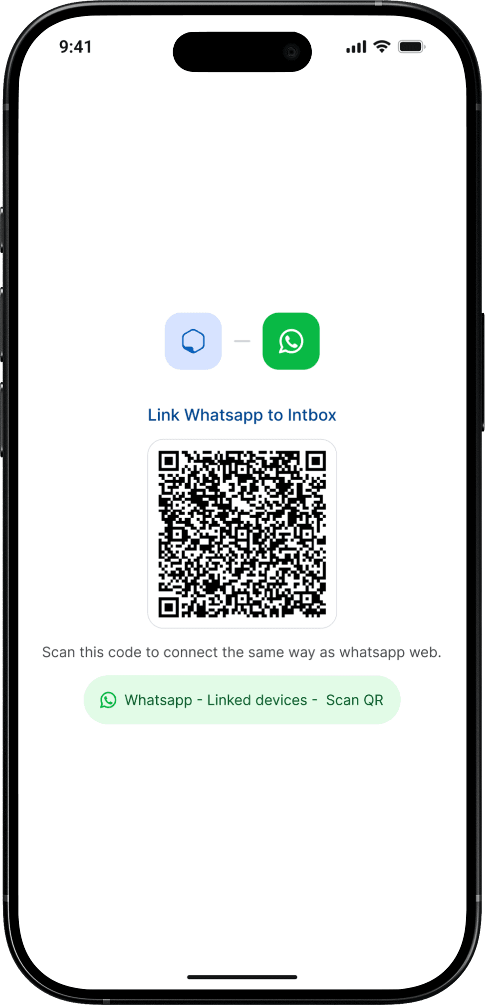 Link WhatsApp to intbox: the QR code to scan from WhatsApp's Linked devices